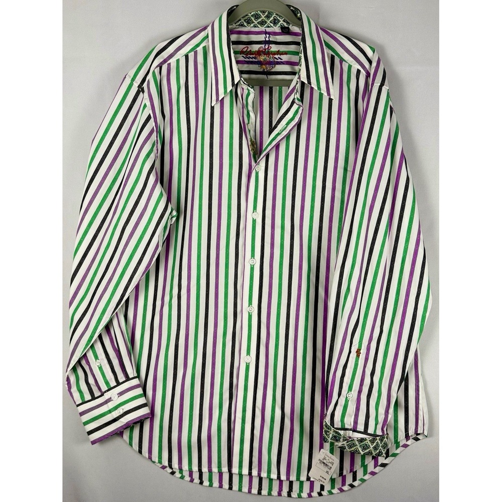 Robert Graham Mens XL Striped Button Down Shirt Purple Green White NWT